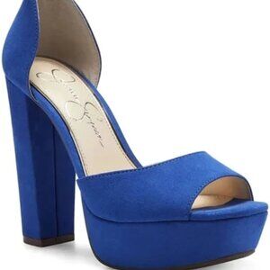 NEW Jessica Simpson Colbalt Blue Suede Ankle Strap Platform Shoes Heels
